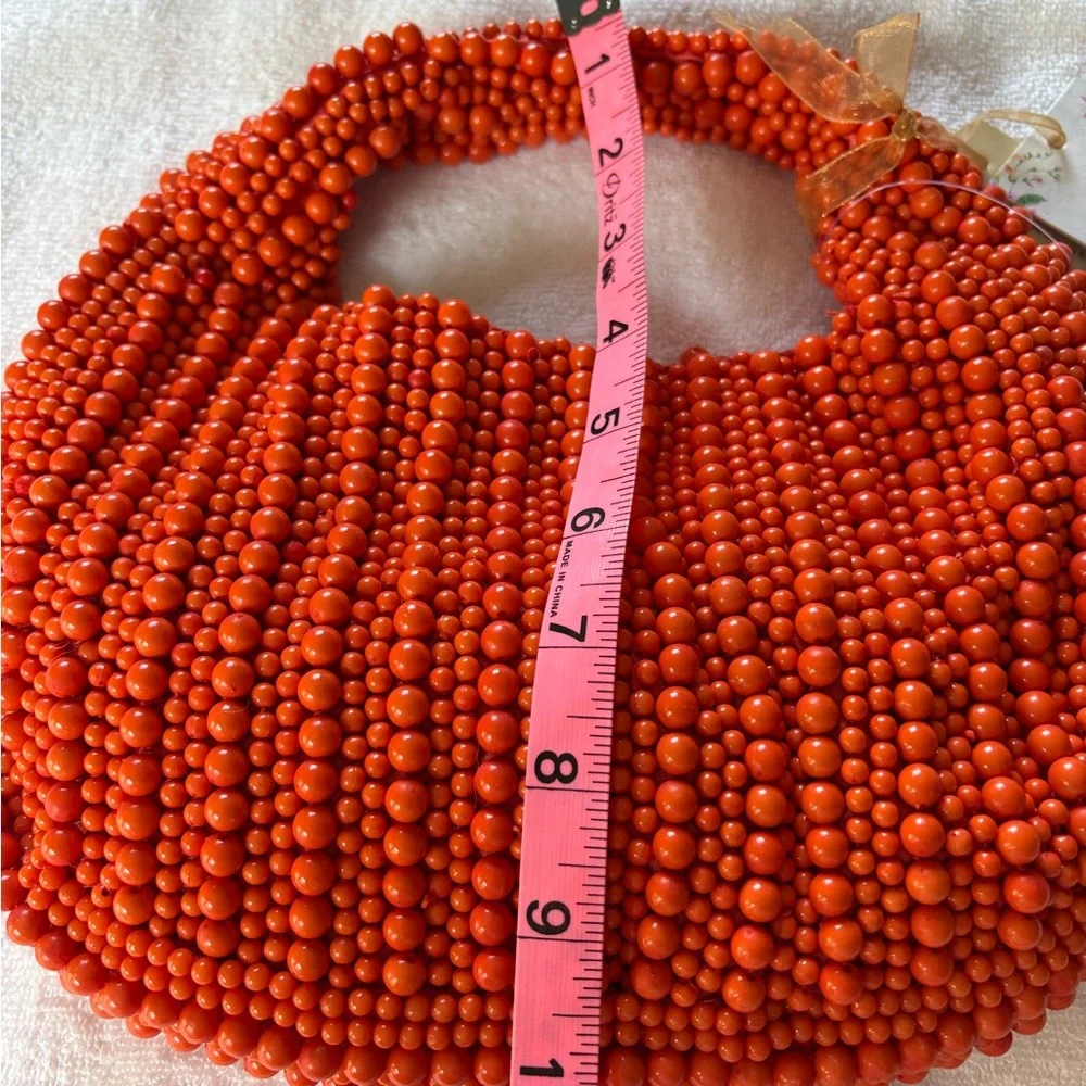 Orange Beaded Shoulder Top Handle Bag Purse Viral Tik Tok Made in India NWT - Picture 2 of 6